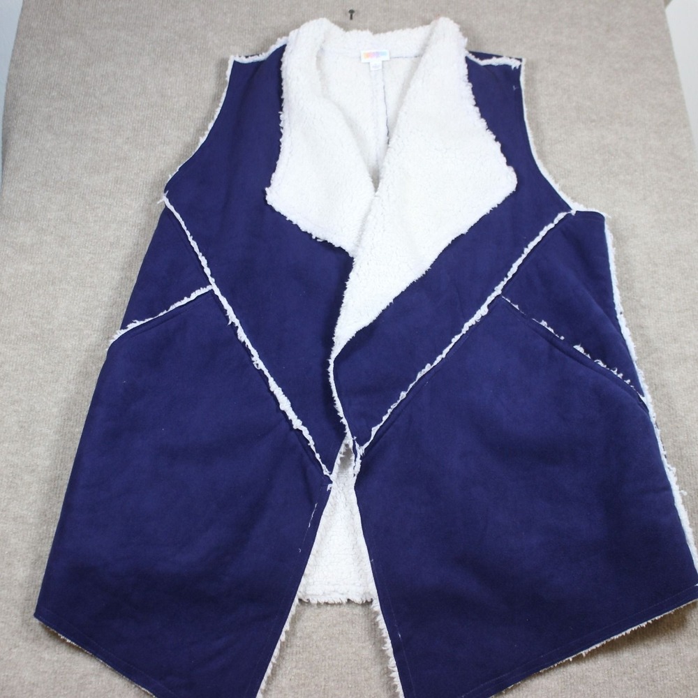 LuLaRoe Savannah Vest‎ Navy Blue Faux Suede Sherpa Lined Open Front Large